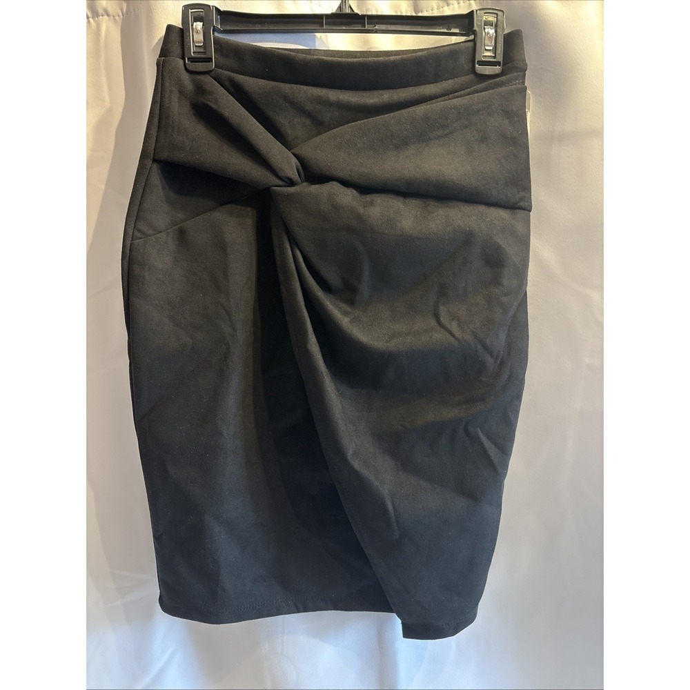 Iris Black A-Line Knot‎ Skirt Size M Woman's Stretch Faux Wrap Boho Y2K Pencil
